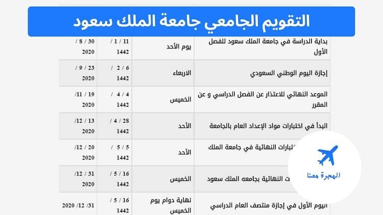 التقويم الجامعي جامعة الملك سعود