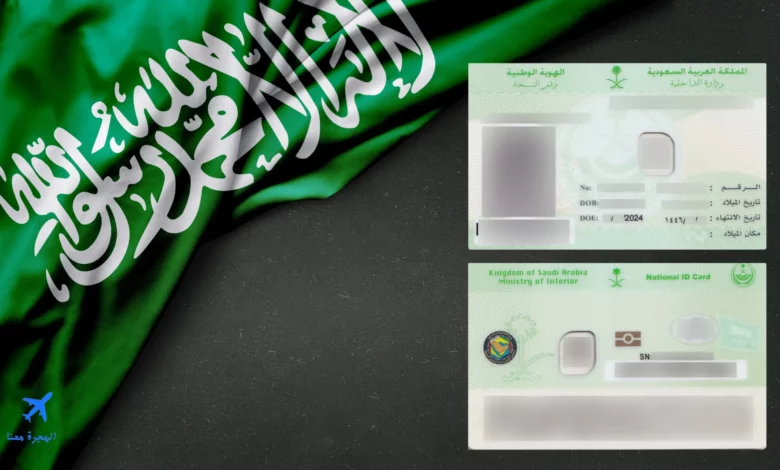 صورة بها علم السعودية وبجواره بطاقة الأحوال المدنية السعودية